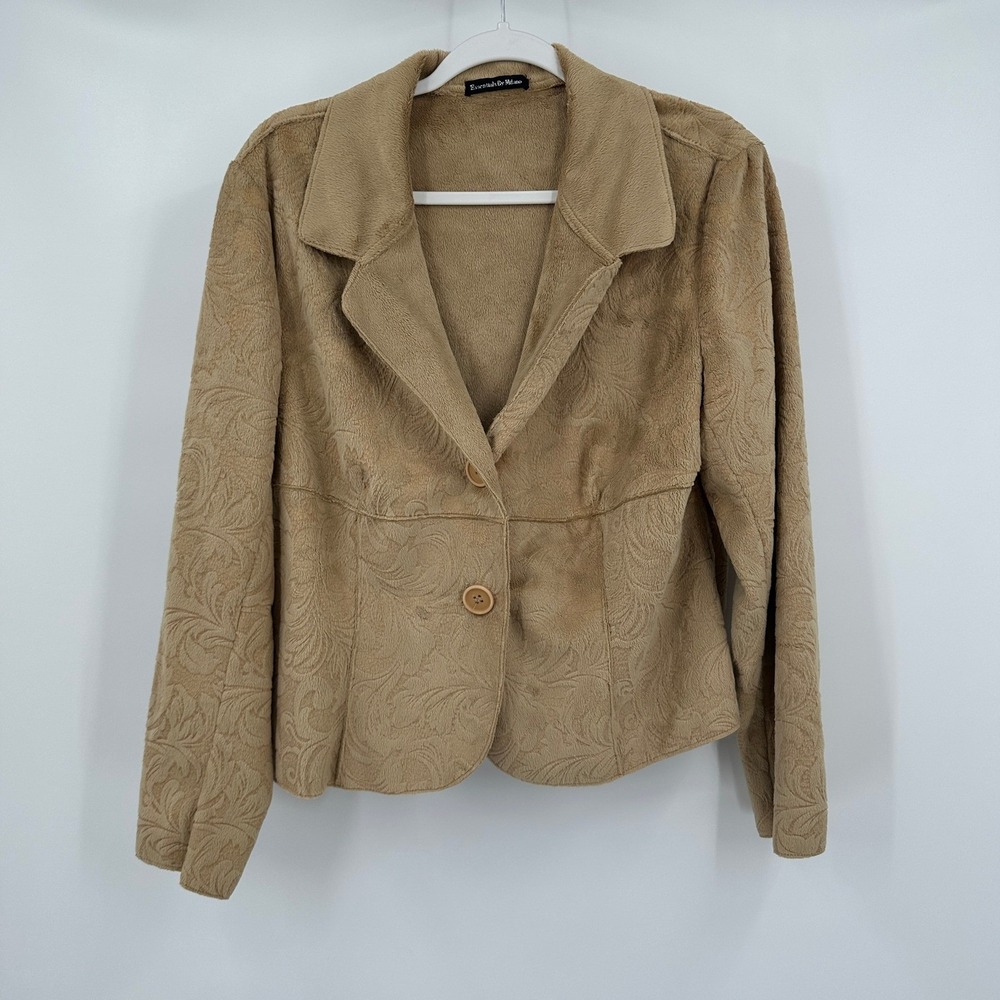 Womens Boho Teddy Jacket Fleece Blazer Size XL Shacket Office Embossed Floral